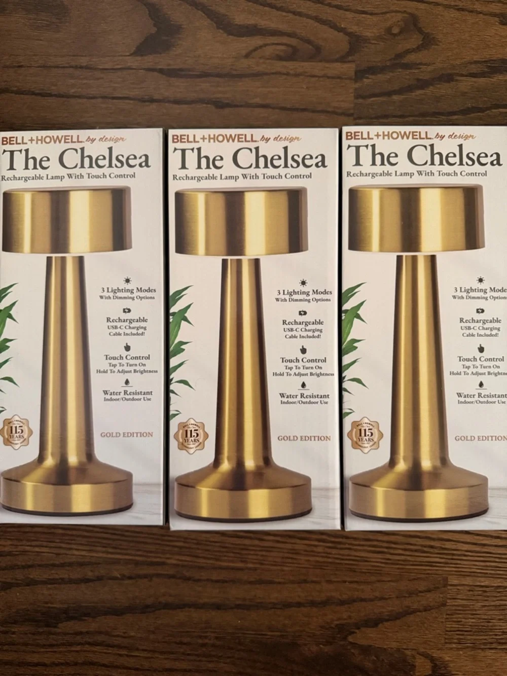 3 -Chelsea Rechargeable LED Touch Lamps in Gold